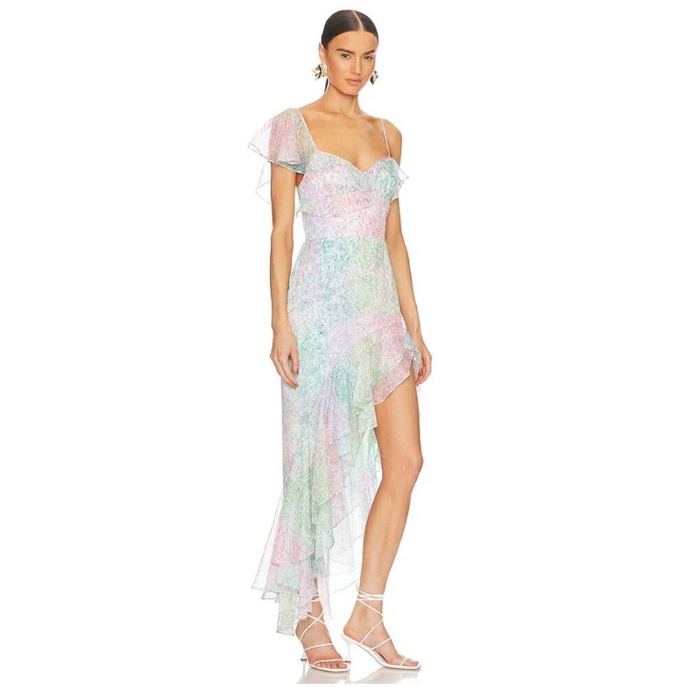 Amanda Uprichard‎ Lively Pastel Sequin Asymmetrical Ruffle  Midi Dress Size M - Picture 6 of 13